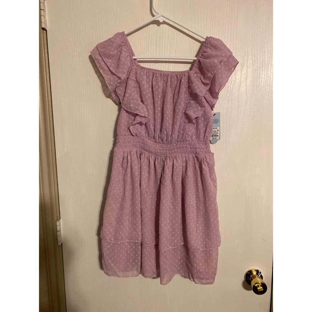 Cat & Jack Girls Lavender Swiss Dot Ruffle Flutter Sleeve Dress L 10/12 NWT
0487